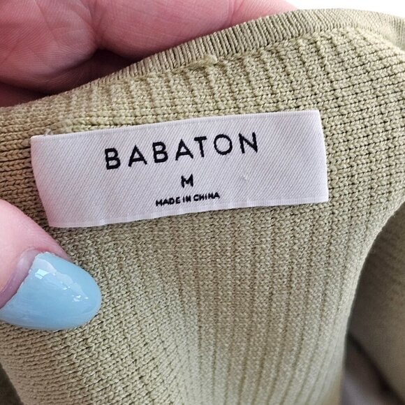 Babaton Aritzia Ribbed Sculpt Knit Green Cropped Top Sz M - Picture 4 of 6
